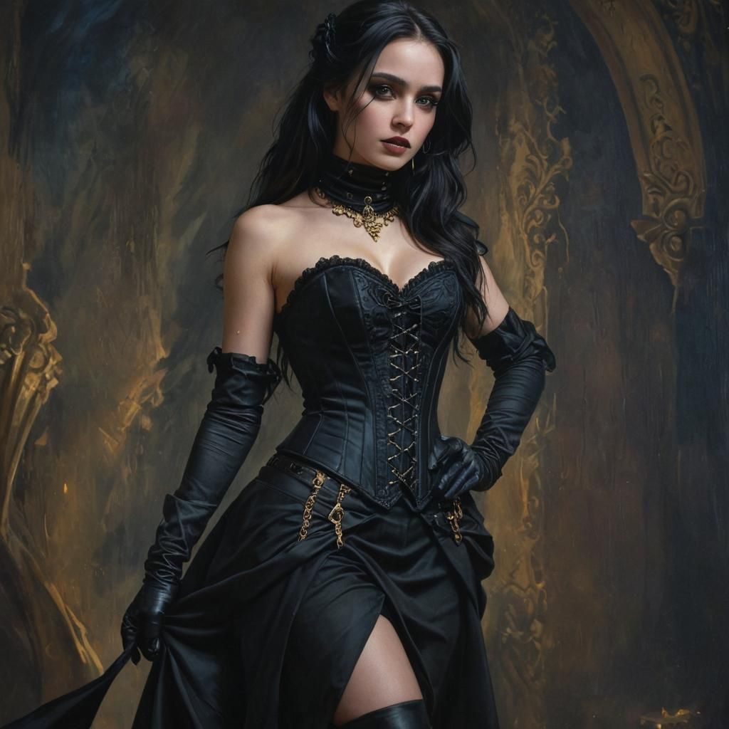 Gothic Woman Portrait in Moody Lighting