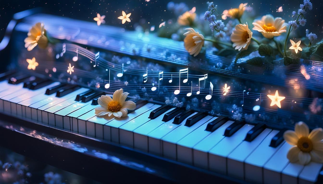 Ethereal Glass Music Notes with Flowers and Stars