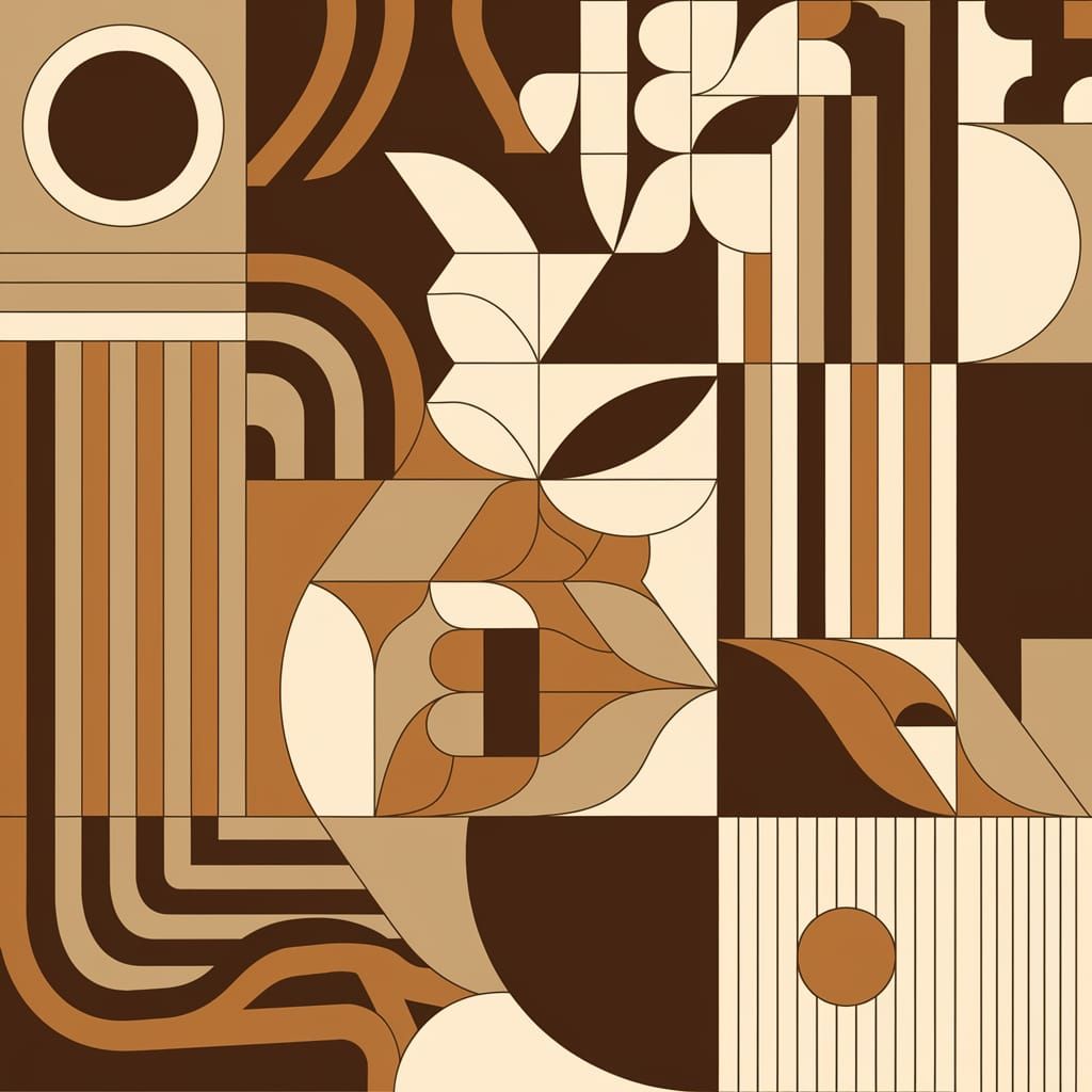 Abstract Cubism Art in Cocoa Brown and Off-Yellow