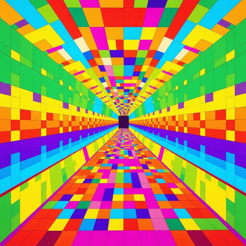 Vibrant Geometric Tunnel in Rainbow Gradient Perspective