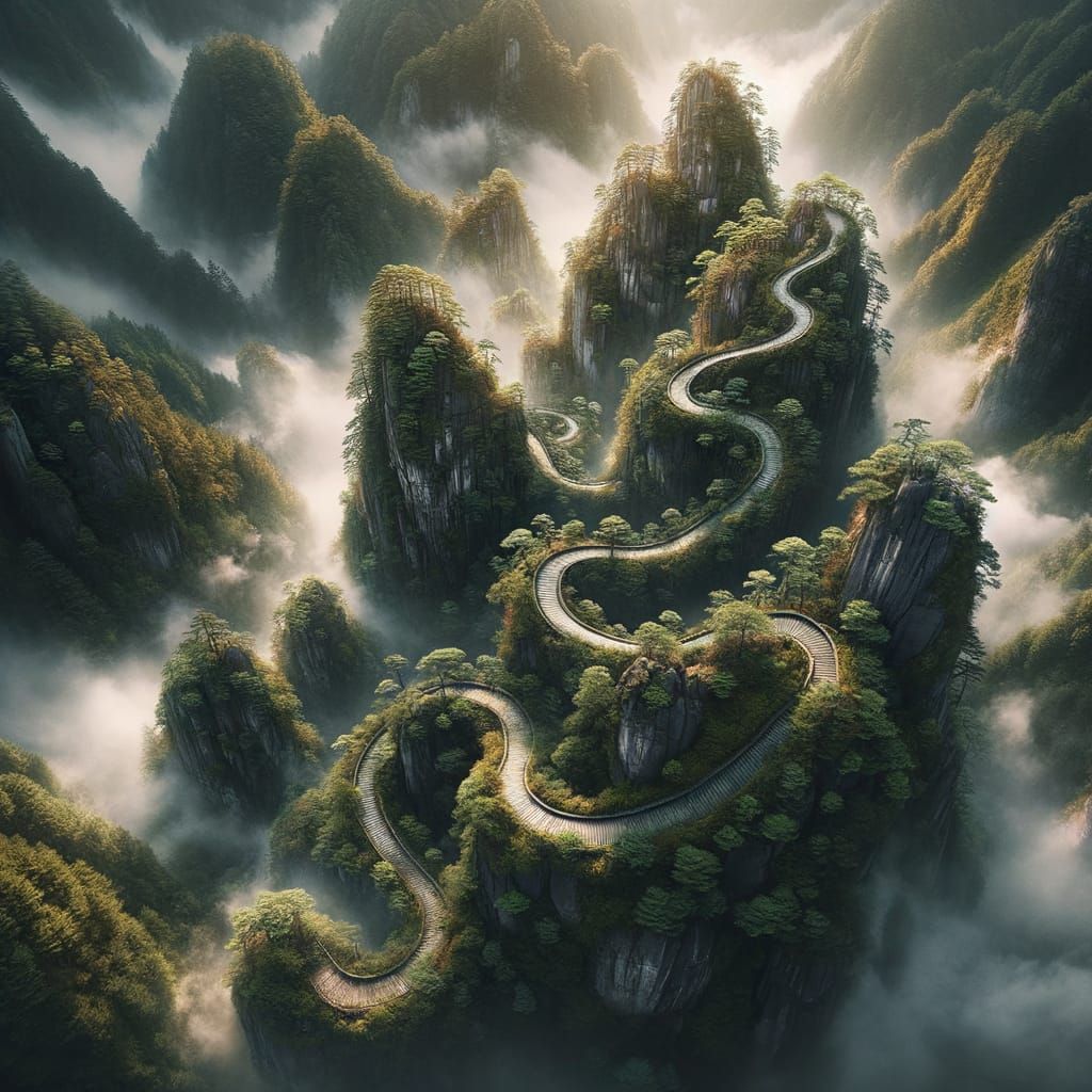 Mystical Dragon Path Through Mountain Forest