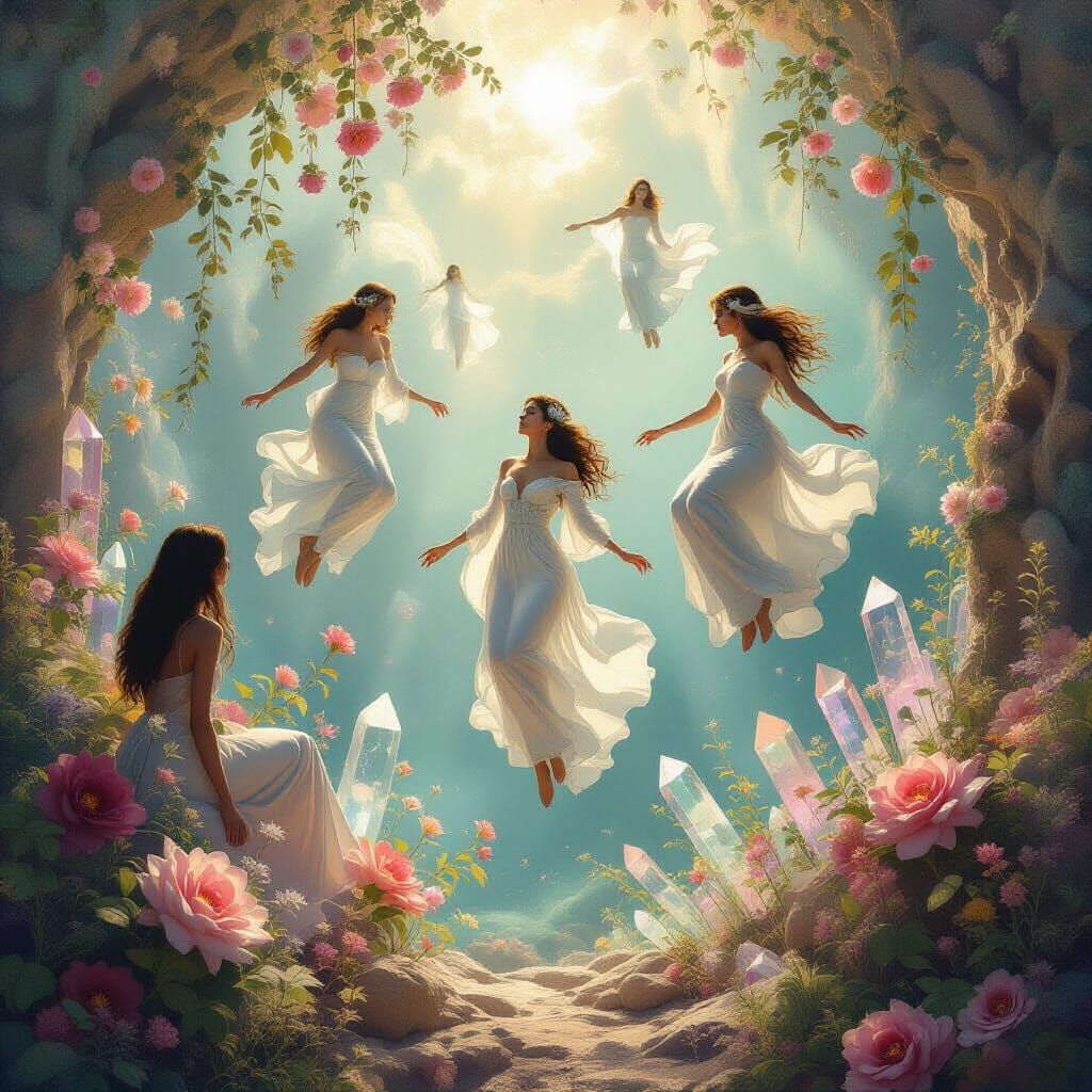 Ethereal Figures Levitate in Dreamlike Surreal Landscape