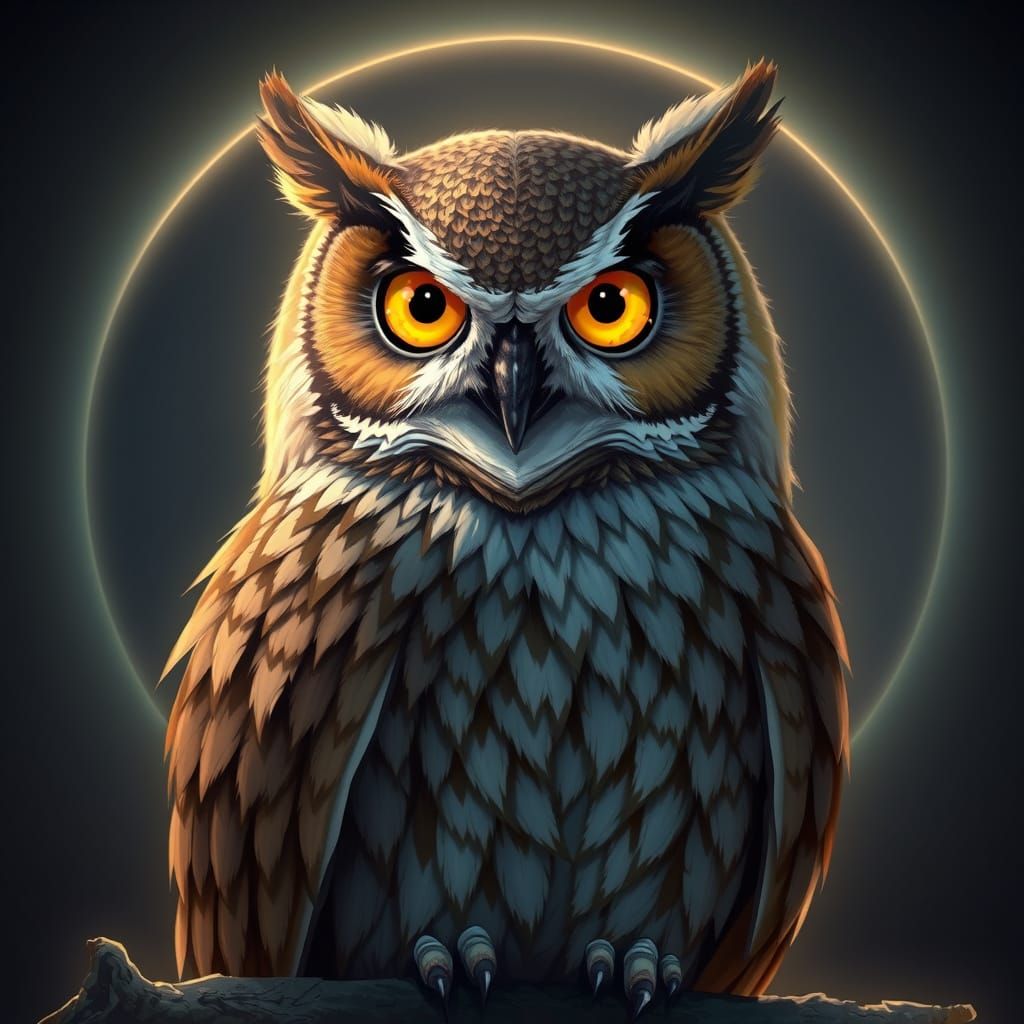 Wise Owl Under Moonlight in Digital Painting Style