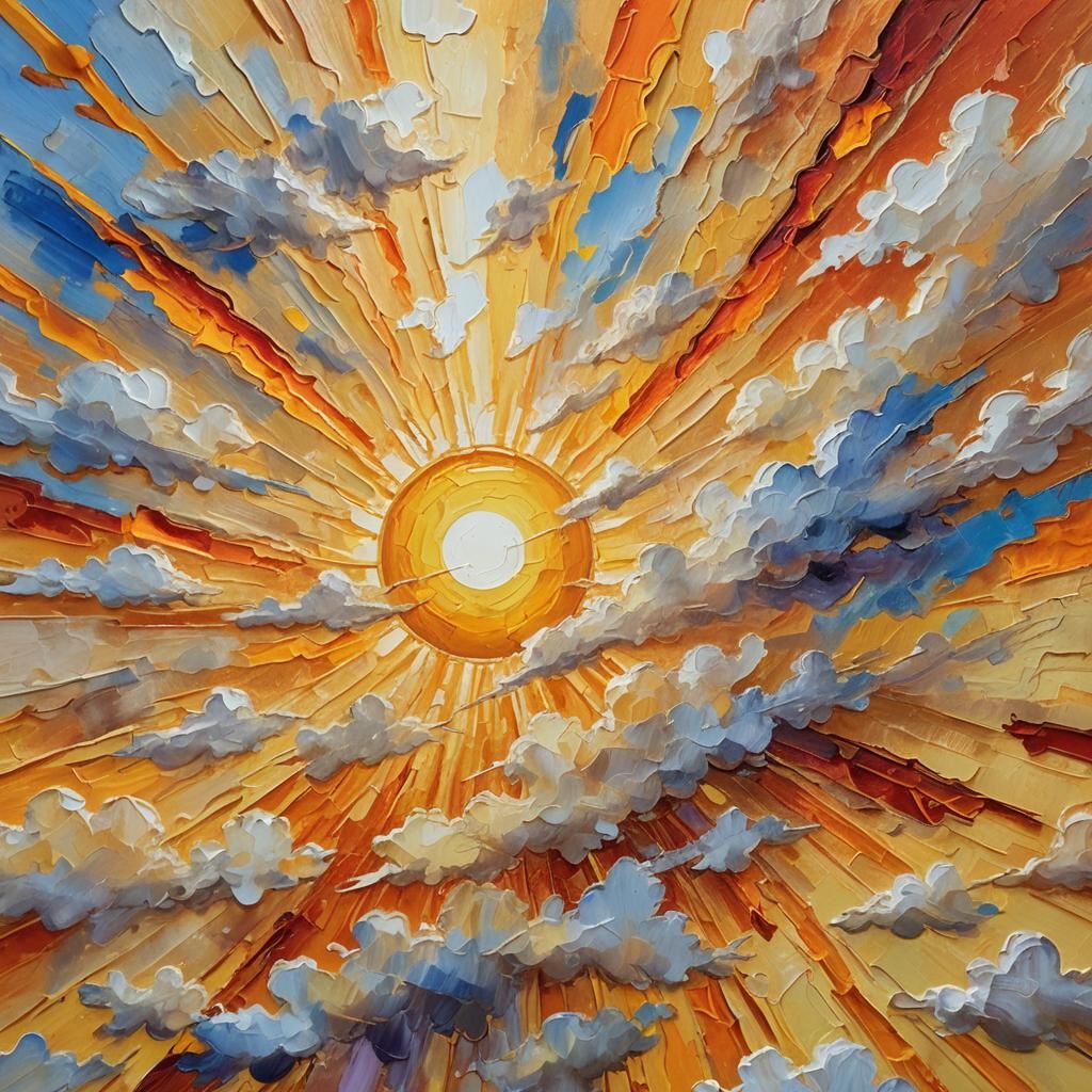Sun in a Bright Sky as Impasto Oil Painting