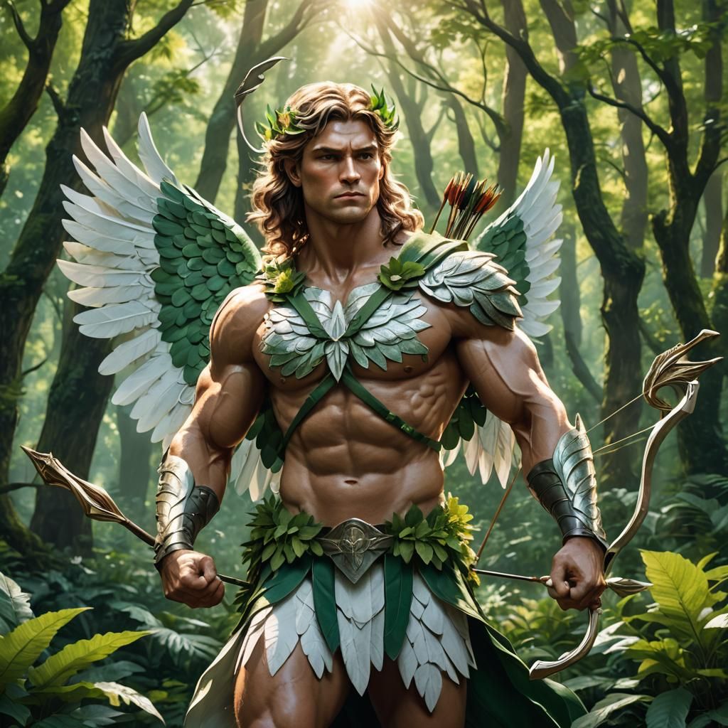 Leaf Winged Angel Archer in Lush Forest