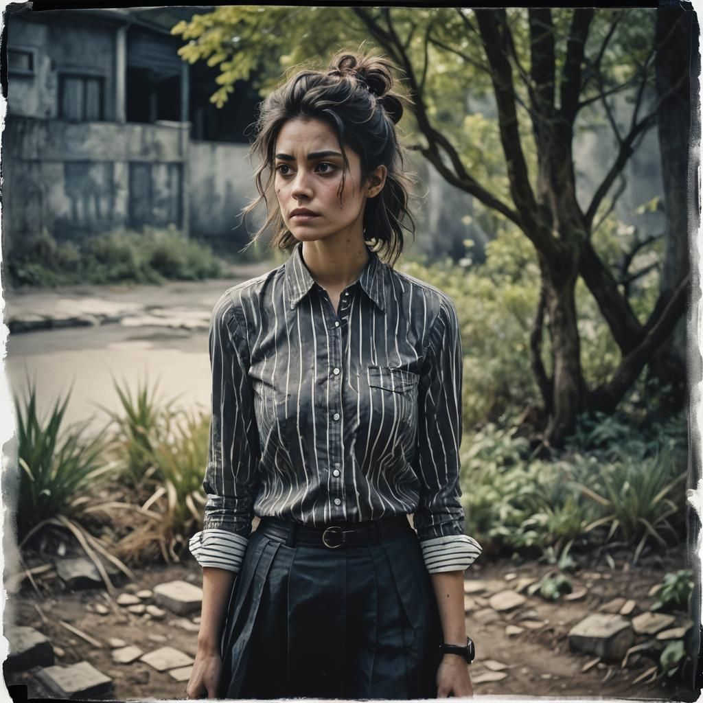 Watercolor Portrait of a Young Woman in Film Still
