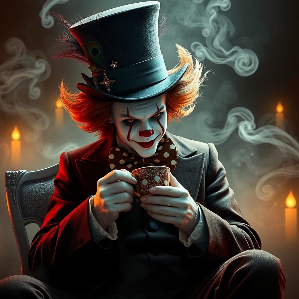 Pennywise as Mad Hatter in Dreamlike Fantasy Scene