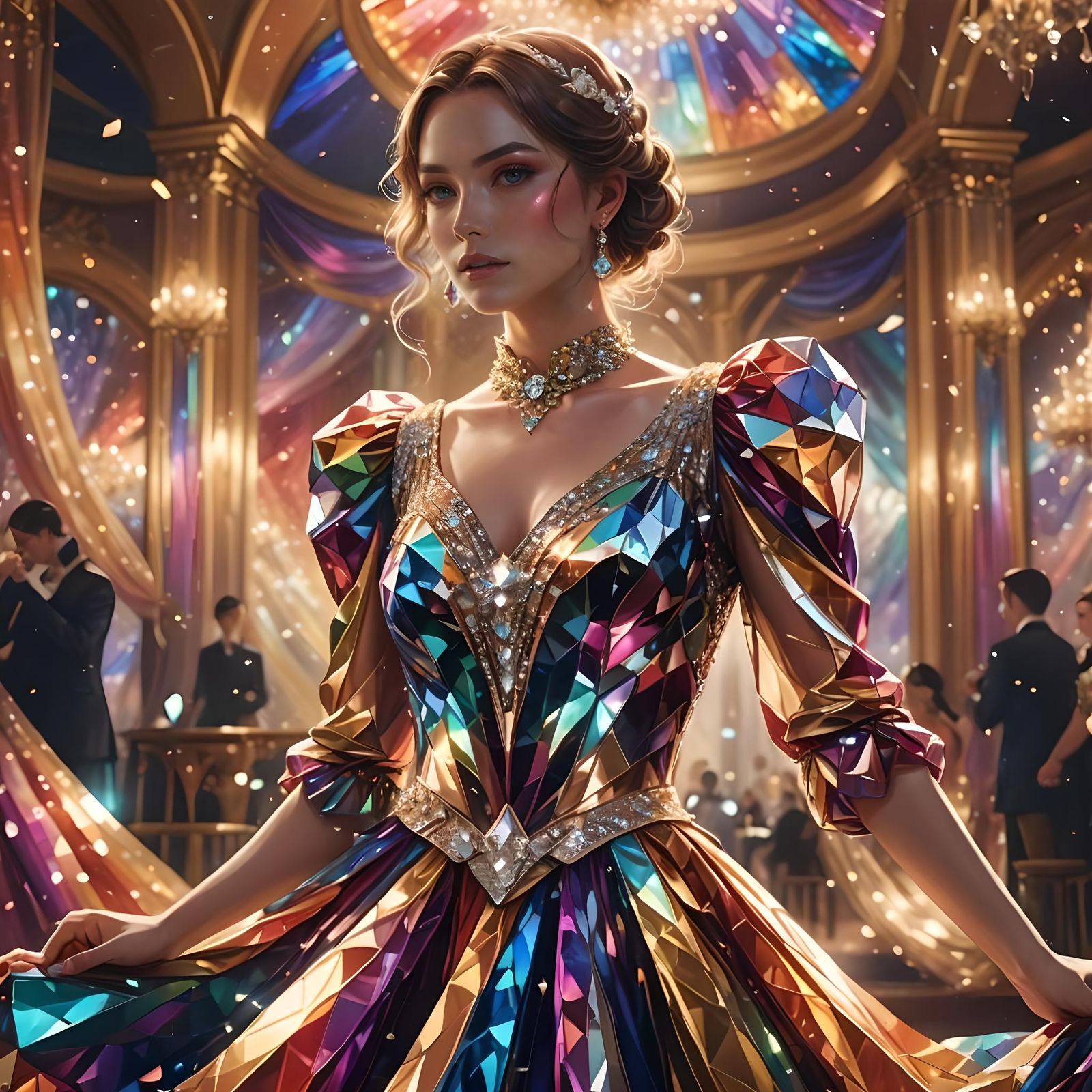 Rainbow Diamond Prism Dress in Luxurious Ballroom