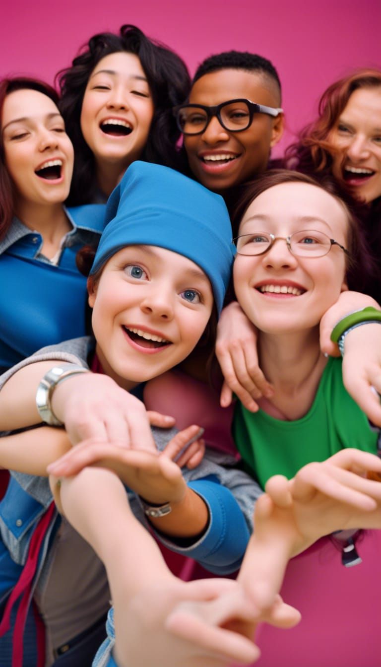 Diverse Hands United: A Hyperdetailed Neon Friendship