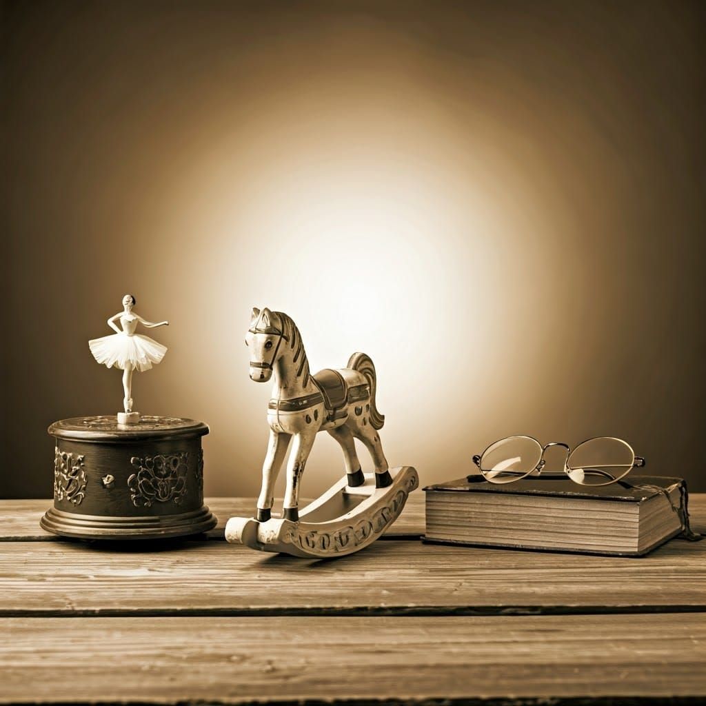 Nostalgic Sepia-Toned Studio with Vintage Toys