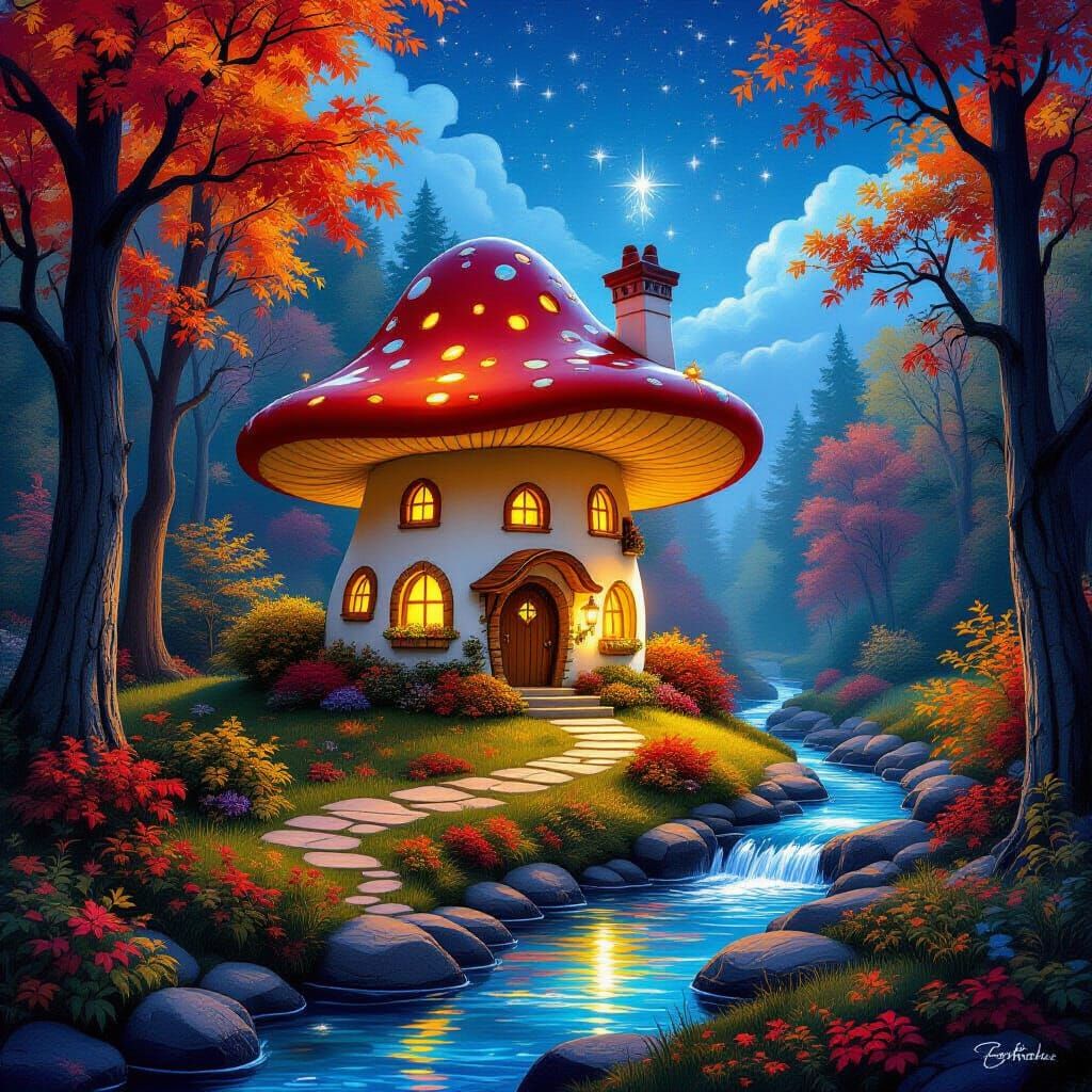 Magical Mushroom House in Autumn Forest