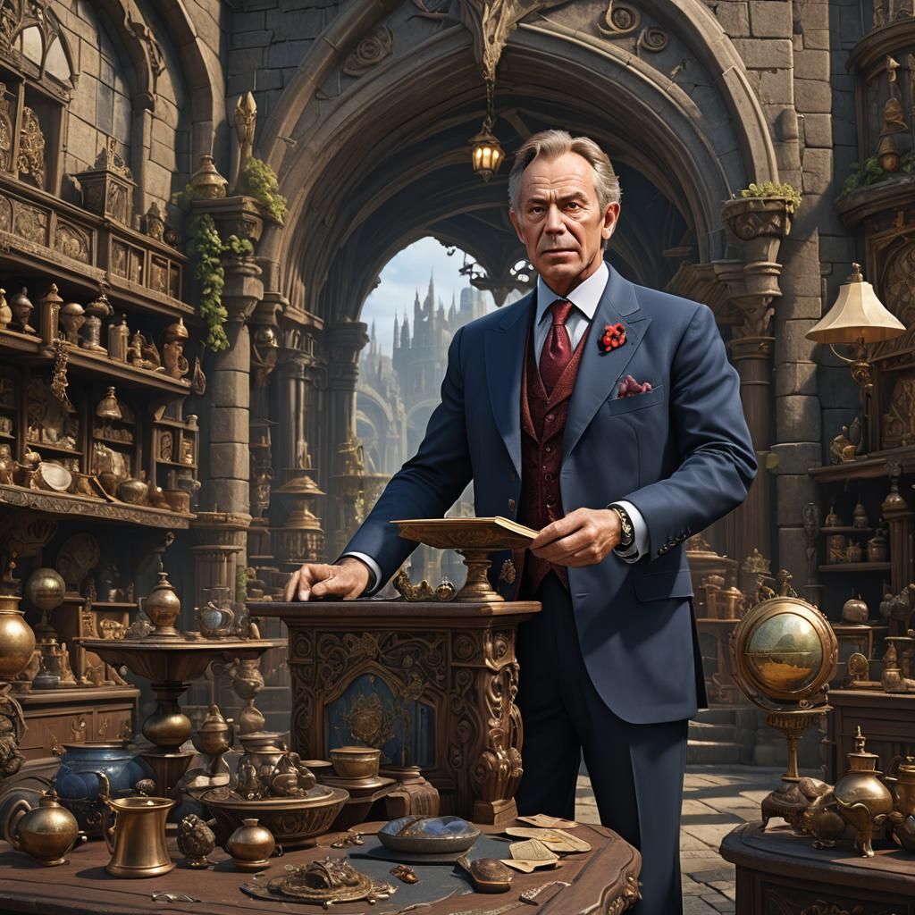 Tony Blair: The Antiques Salesman in Detailed Painting