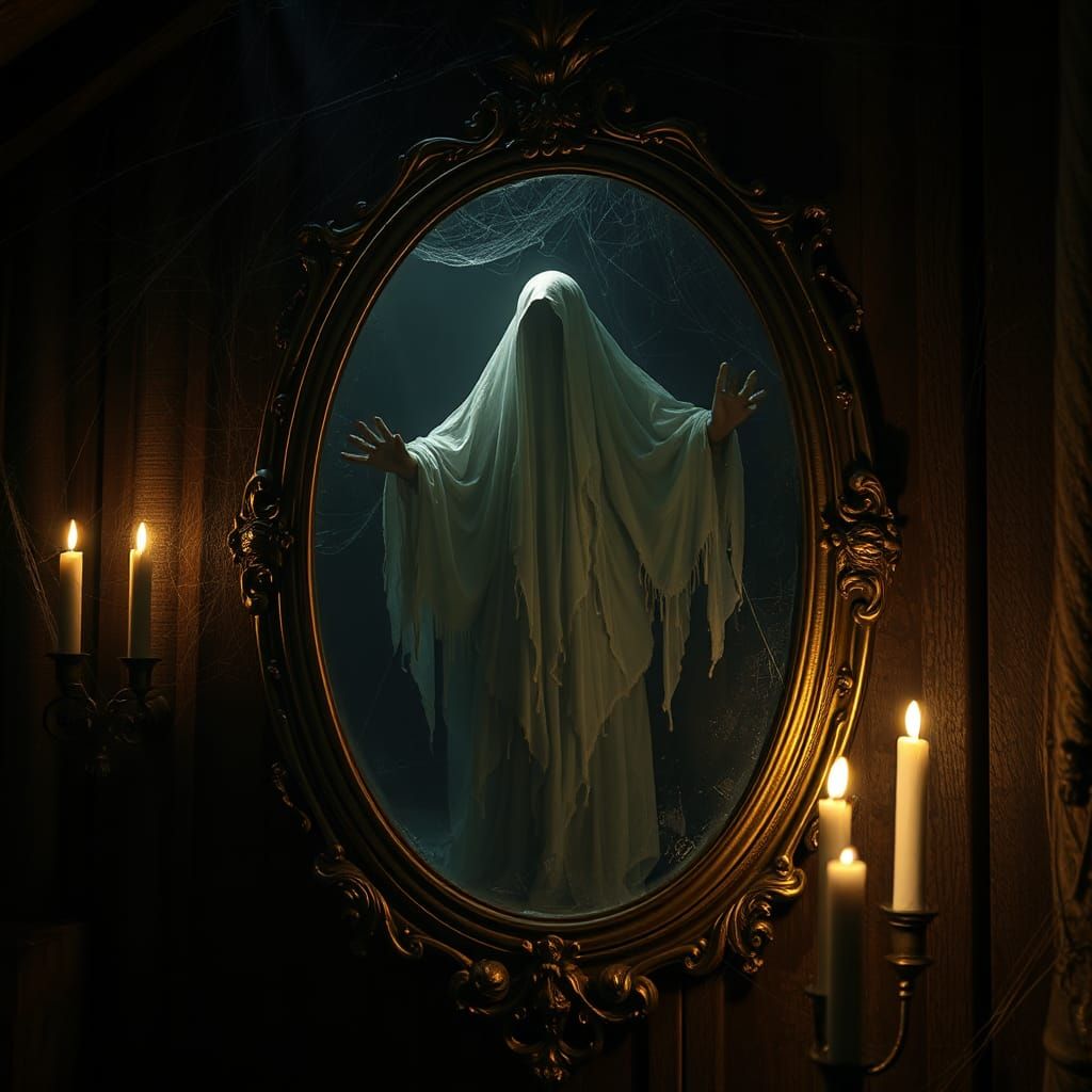 Eerie Spectral Spirit in Haunted Attic Mirror