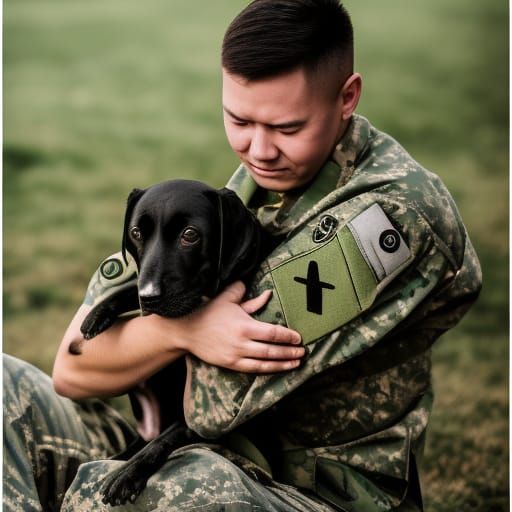 Soldier's Tender Embrace with Loyal Dog Companion