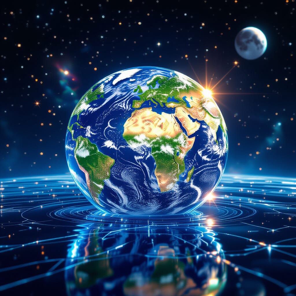 Transparent Glass Earth Floating in Deep Space