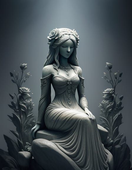 Stone Rose With Ethereal Figure in Gothic Atmosphere