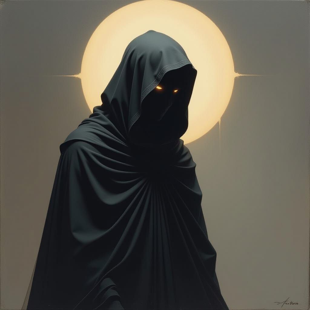 Dark Hooded Figure Symbolizing Blindness and Truth