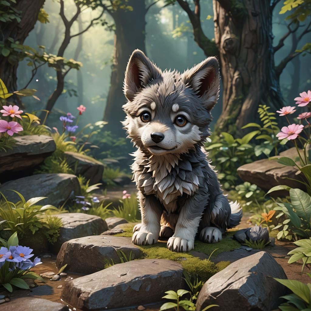 Cute Anime Wolf Pup in Detailed Digital Art