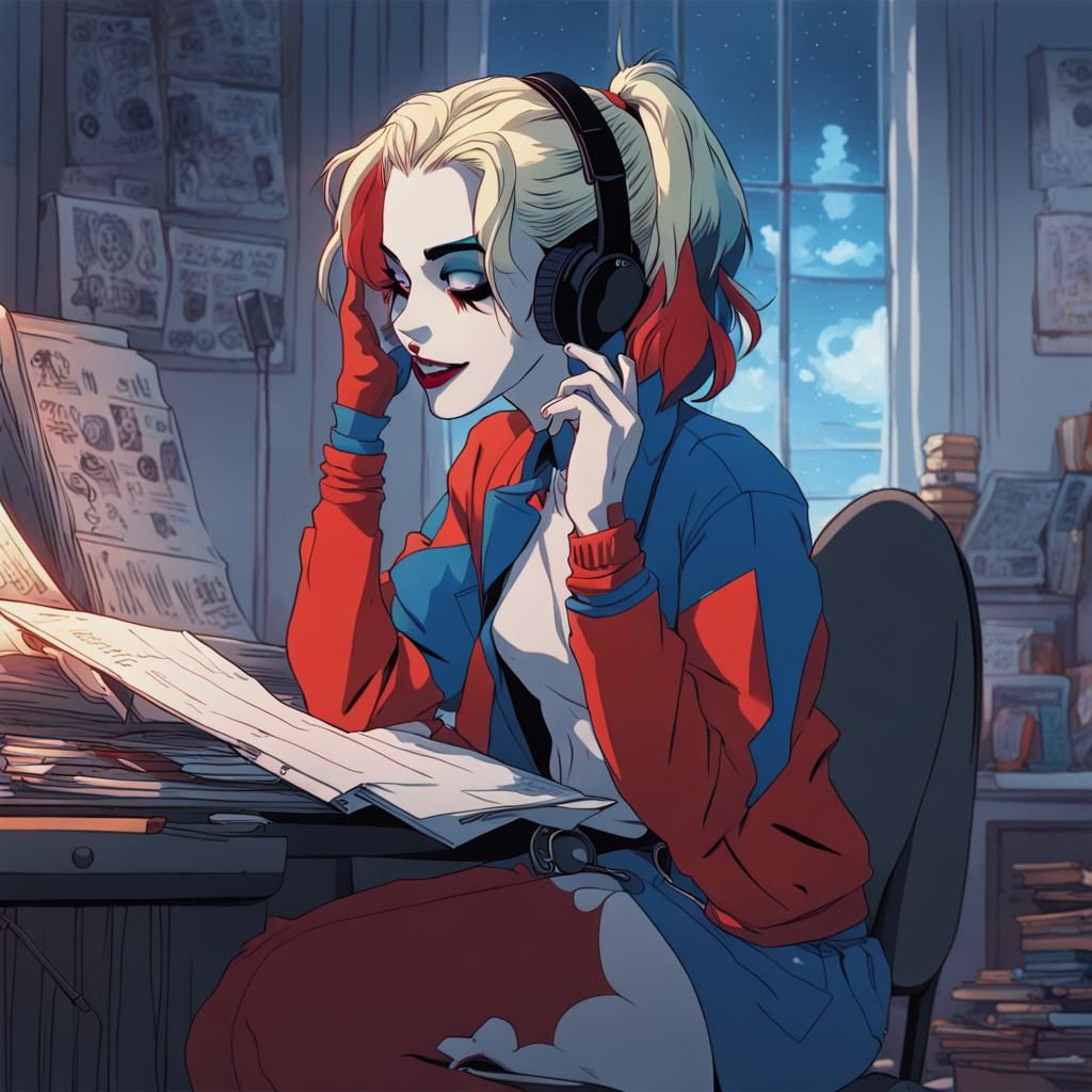 Harley Quinn Draws Joker in Anime Style