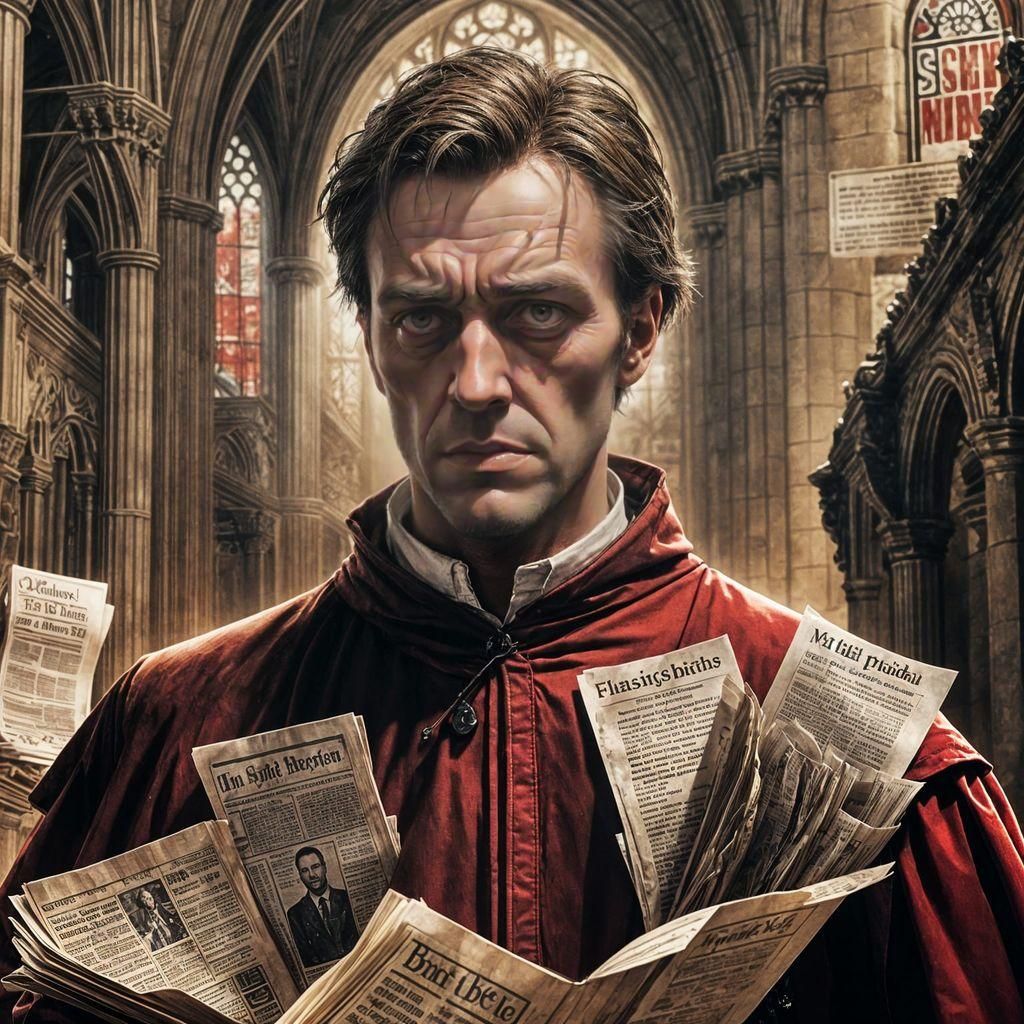 Sinister Preacher Burdened by Headlines, Gothic Art