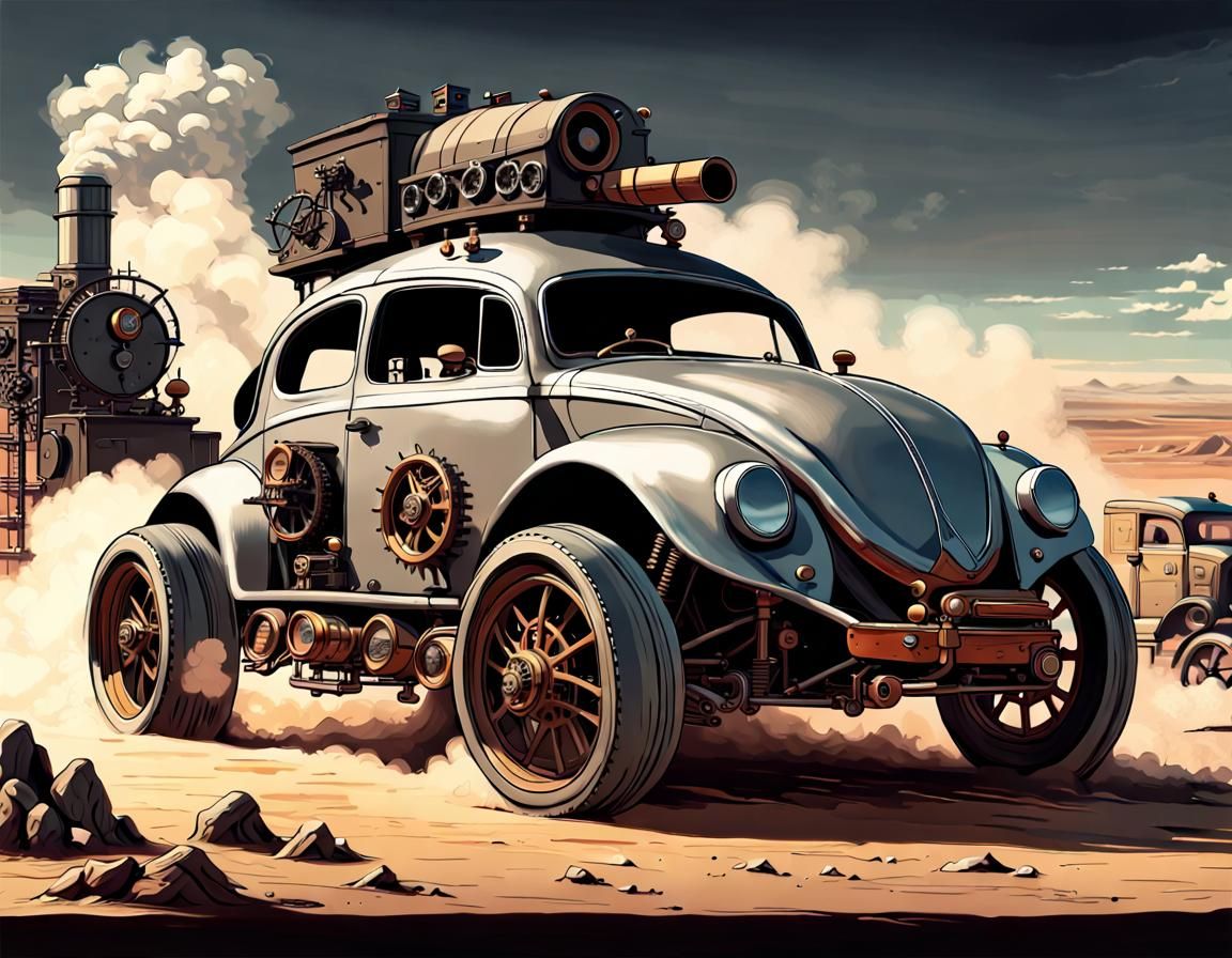 Steampunk VW Beetle Hotrod in Mad Max Style