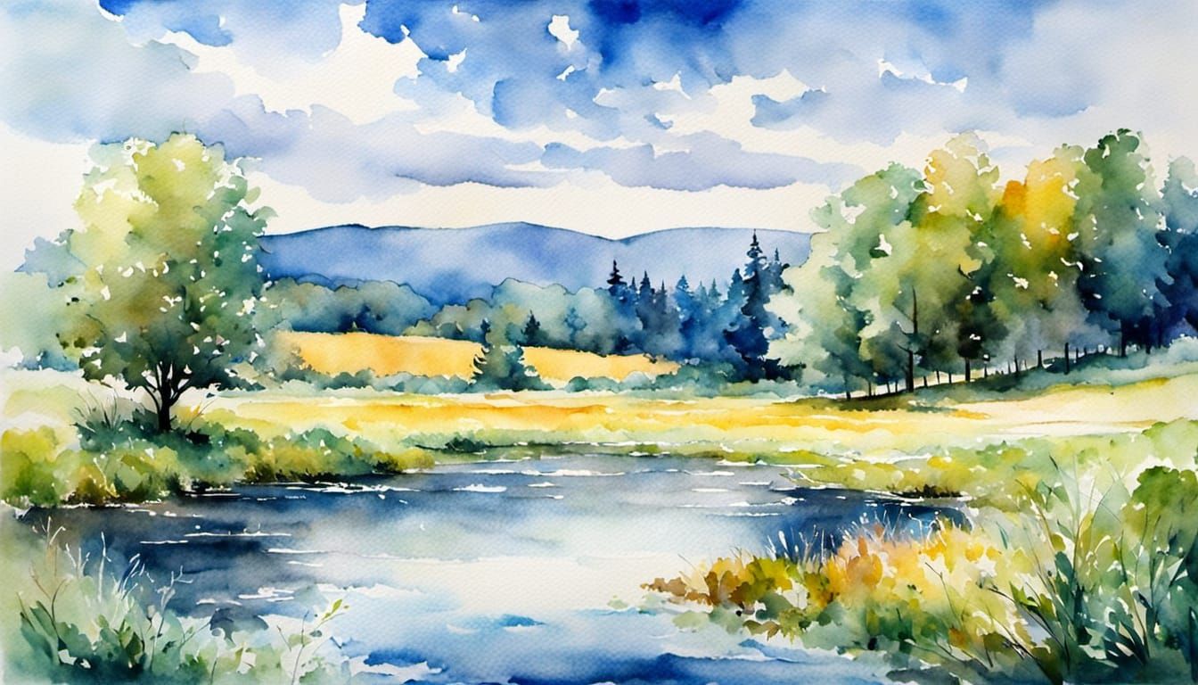 Impressionistic Summer Landscape Watercolor Painting