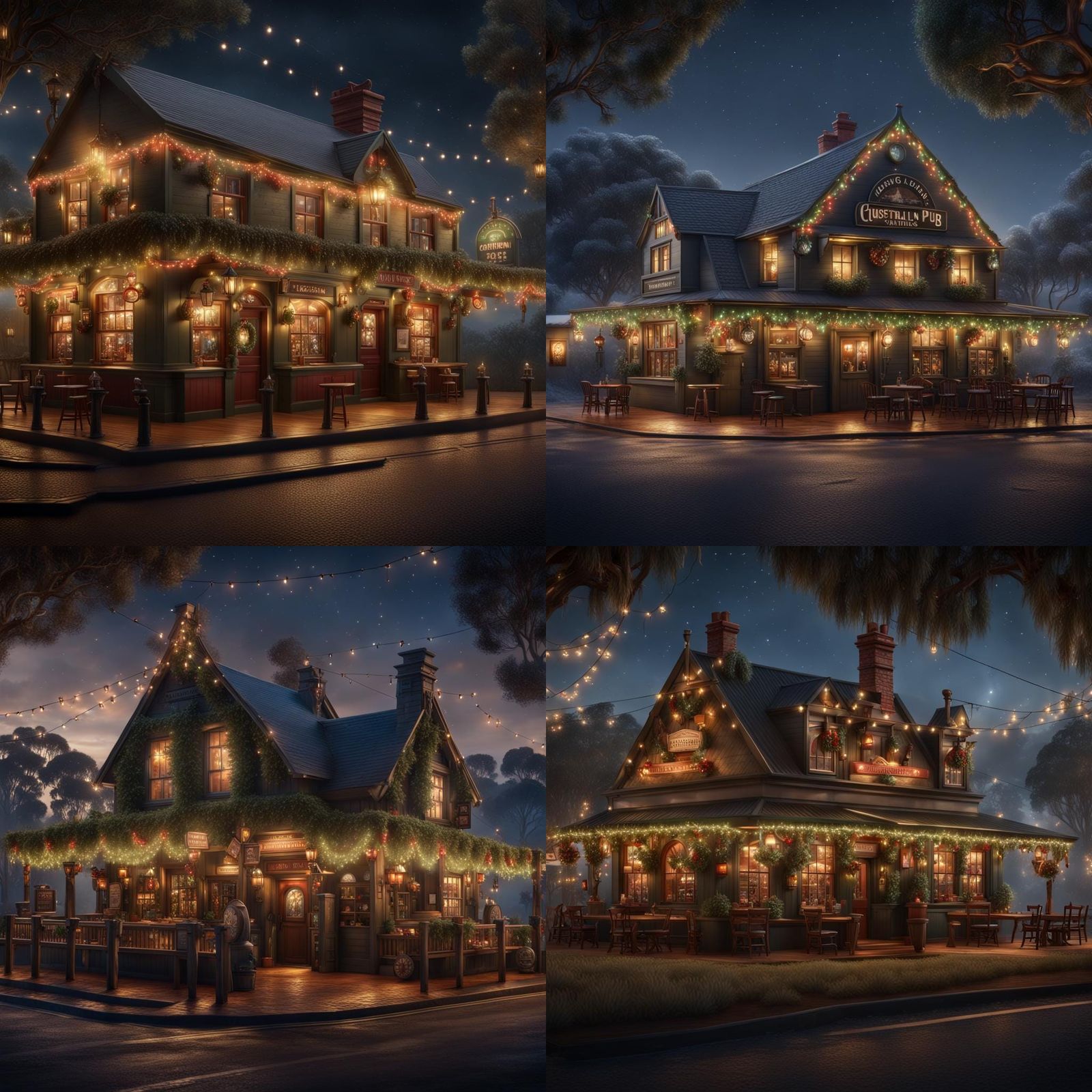 Festive Australian Pub with Christmas Lights