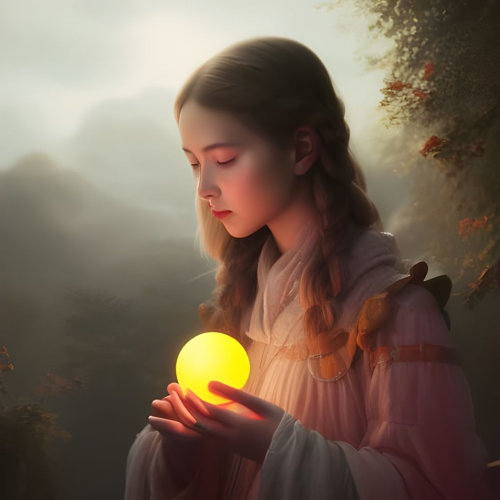Girl with Luminous Sphere, Detailed Digital Art