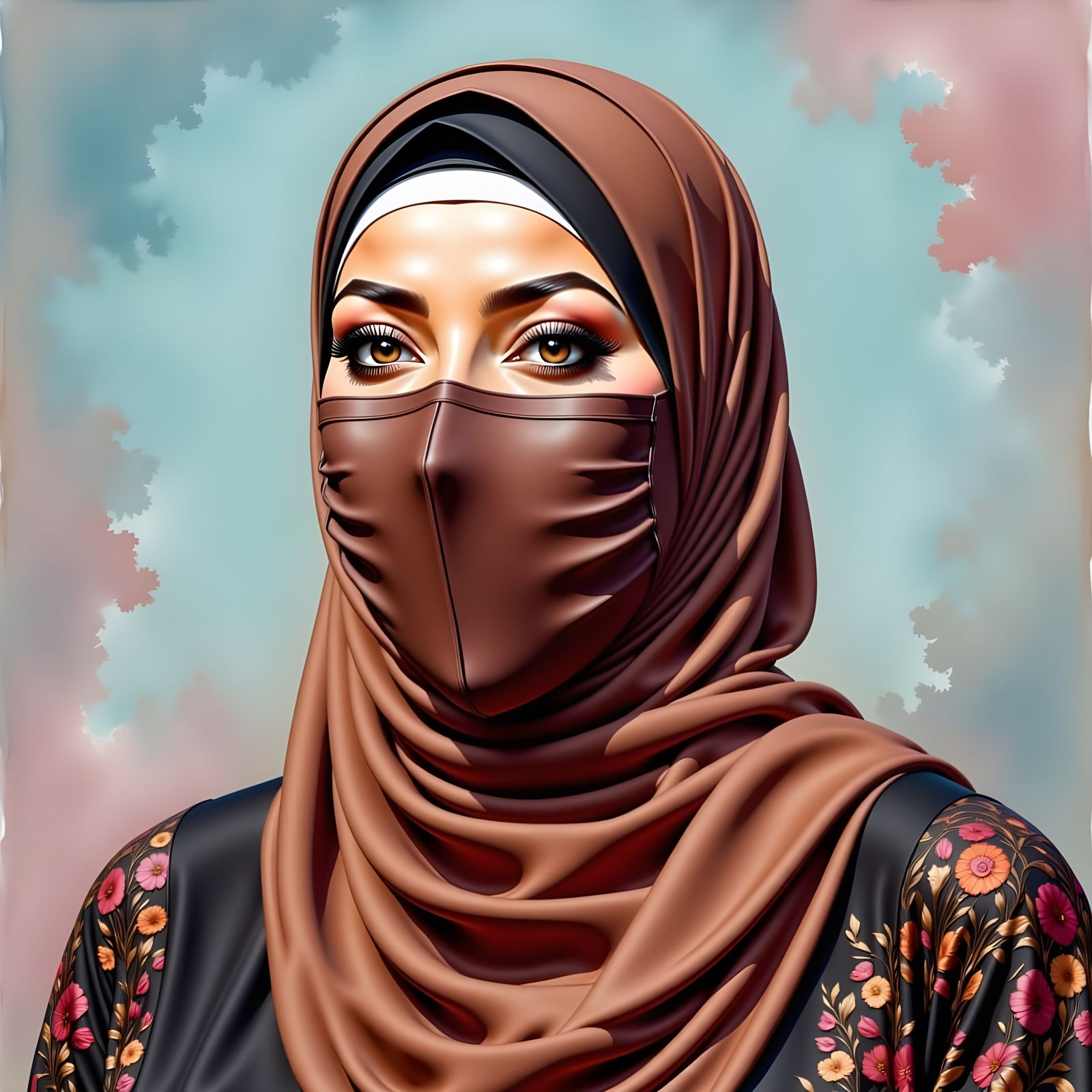 Portrait of a Hijabi Woman with Brown Head Covering