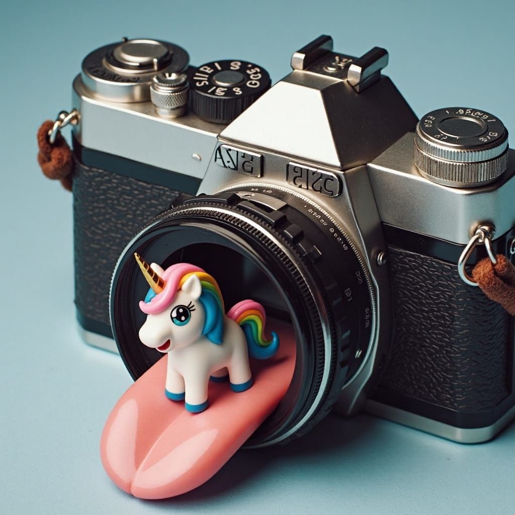 Vintage Camera with Unicorn in Dreamlike Art Style