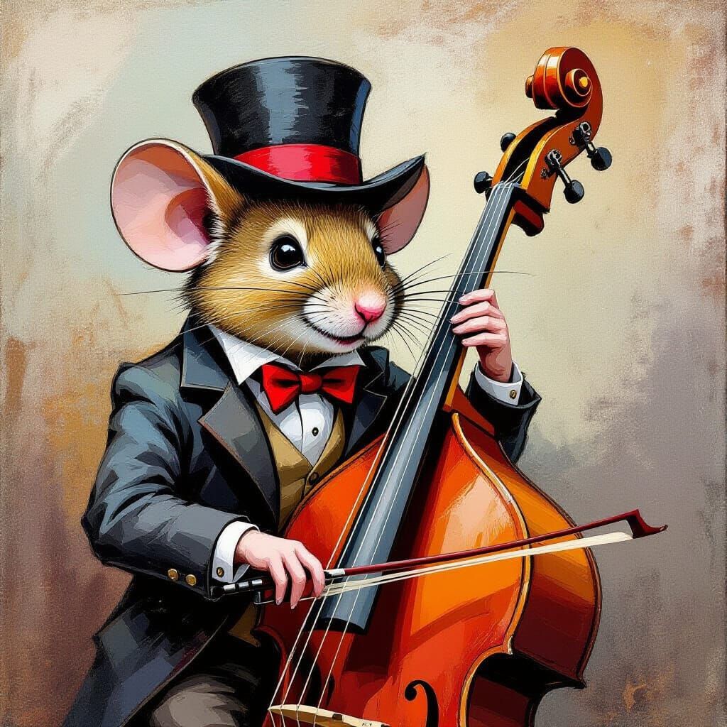 Mouse Plays Double Bass with Abstract Details
