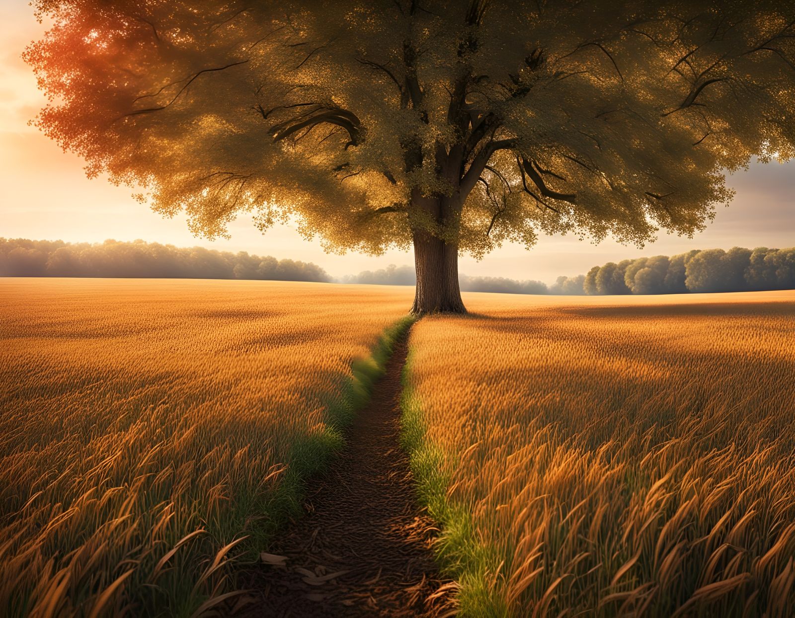 Idyllic Field Landscape in Hudson River School Style