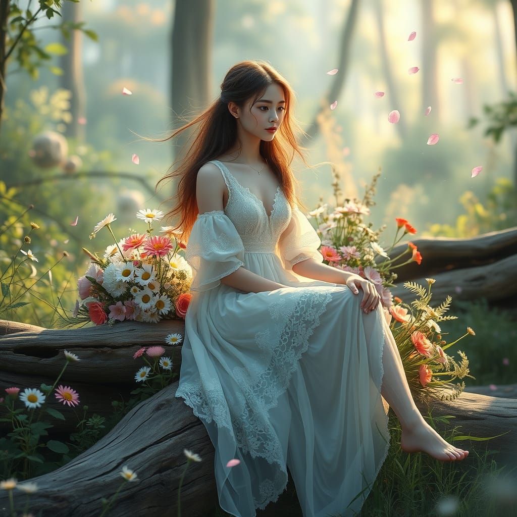 Serene Nature Goddess in Pastel Hues