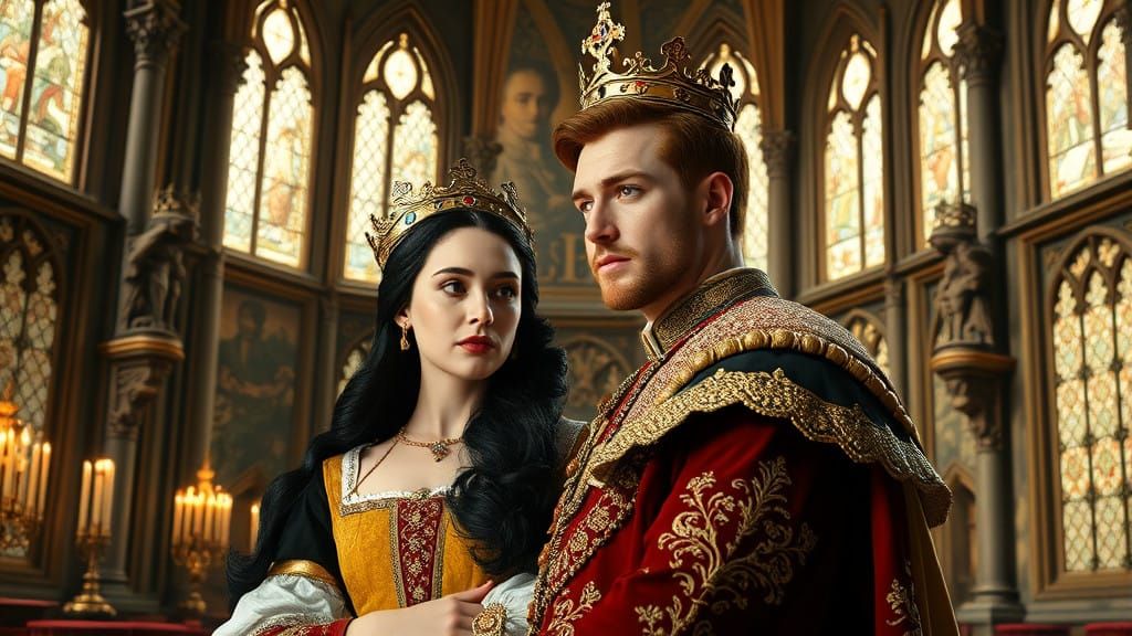 Tudor Queen Catherine Adoring Her King Henry VIII in Grand C...