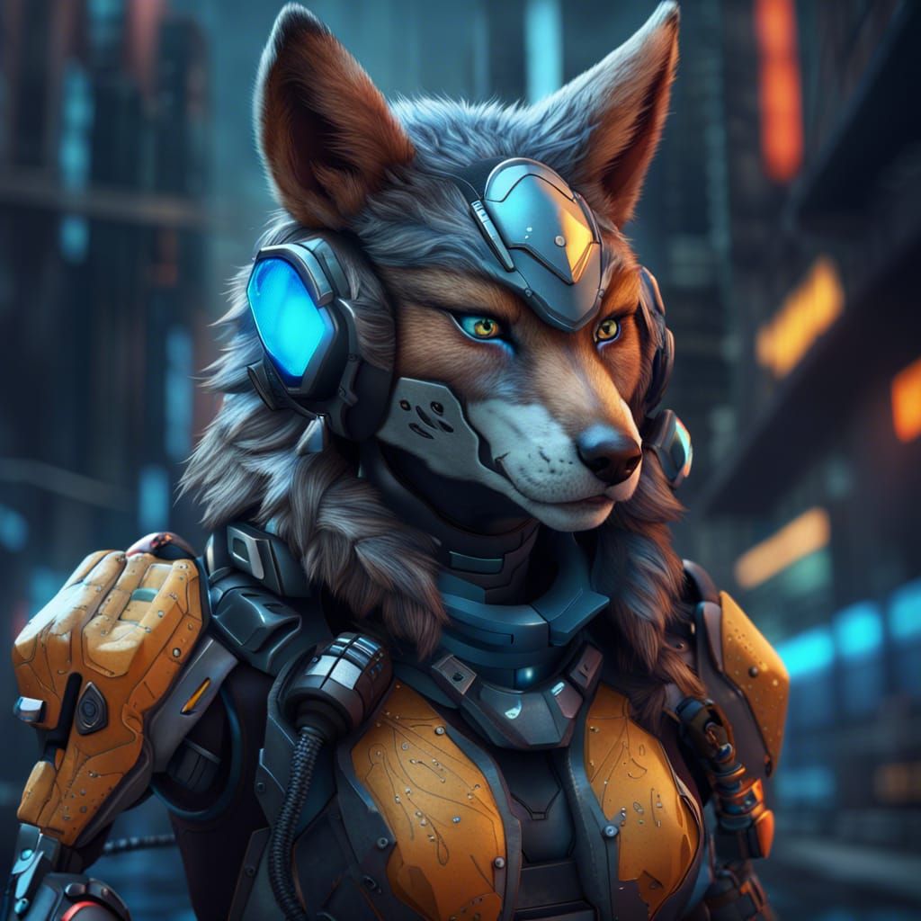 Futuristic Female Wolf Soldier in Detailed Digital Art