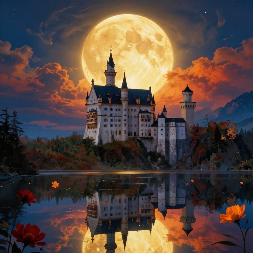 Surreal Gothic Castle Under Dual Moons