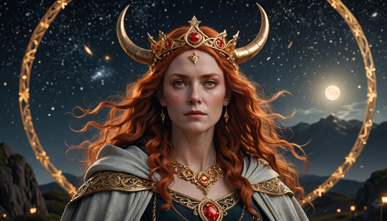 Brigid, Celtic Goddess, in Starry Night Portrait