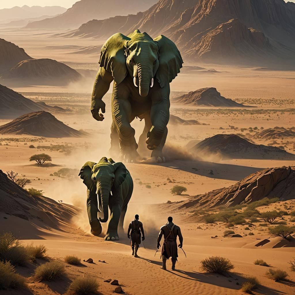 Half-Hulk, Half-Elephant Creature in African Desert
