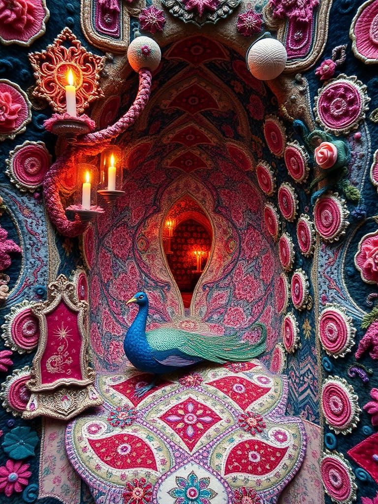 Hyperdetailed Patchwork Peacockerel in Steamnoirnouveau Styl...