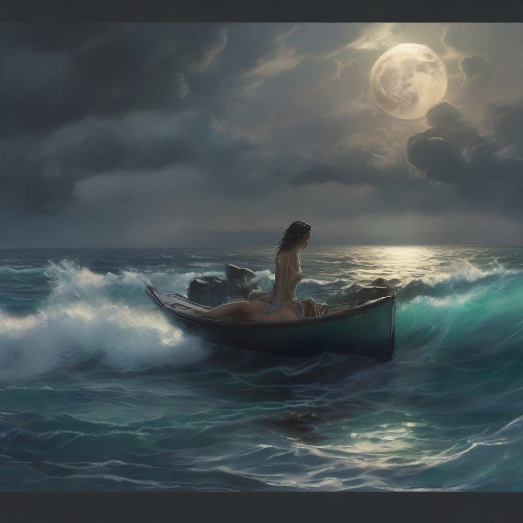 Hyper-Realistic Siren in Stormy Moonlight