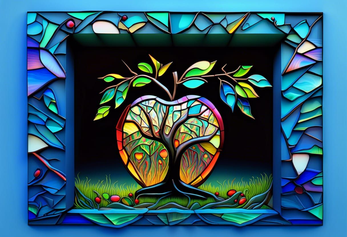 Glass Apple Tree with Stained Glass Effect