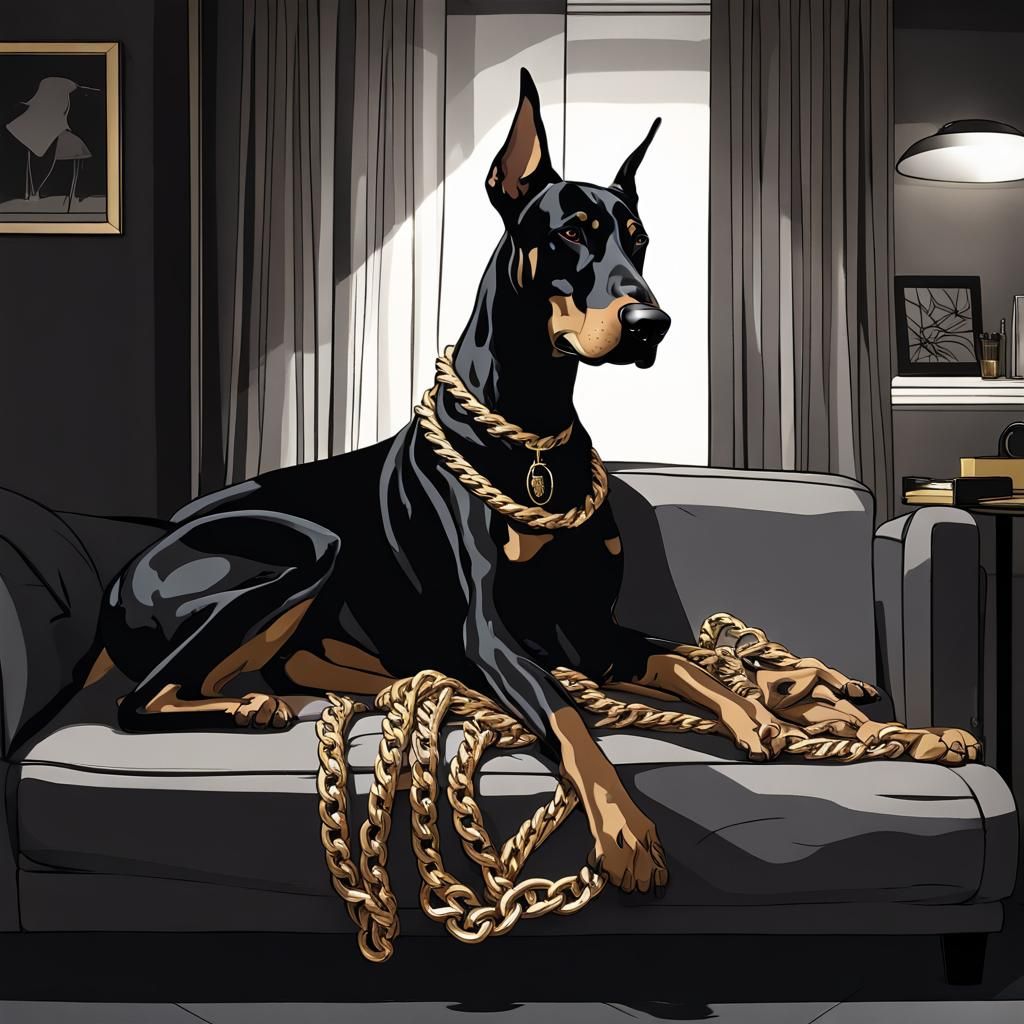Black Doberman in Art Deco Condo