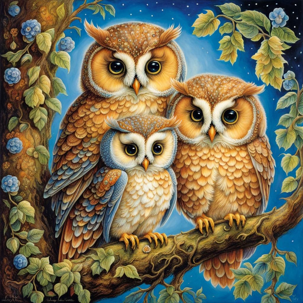 Whimsical Owls in a Nostalgic Style