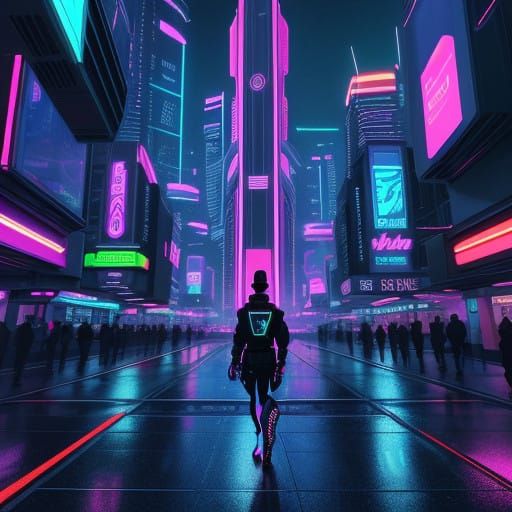 Retrofuturistic Cityscape in Vibrant Synthwave Style