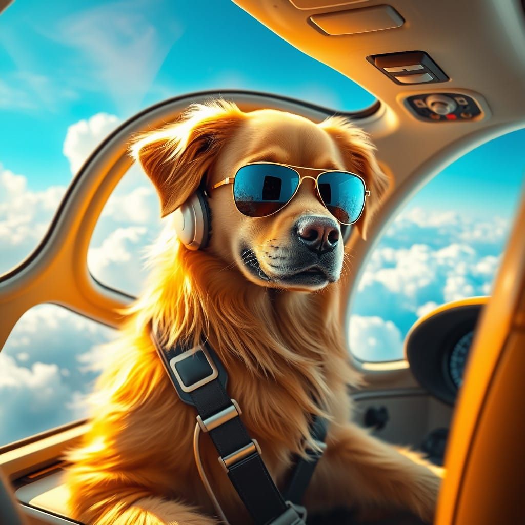 Golden Retriever Pilot in Futuristic Cockpit