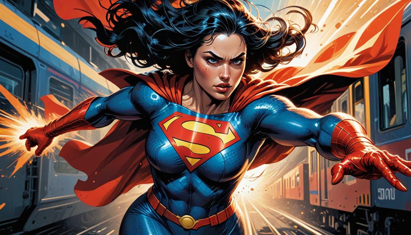 Dynamic comic book art.  Superwoman 