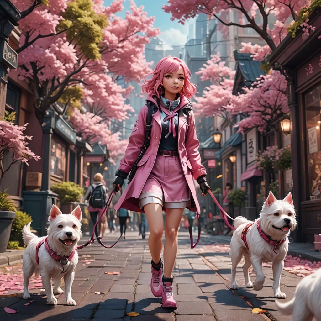 Transgender Anime Dog Walker in Detailed Digital Painting
