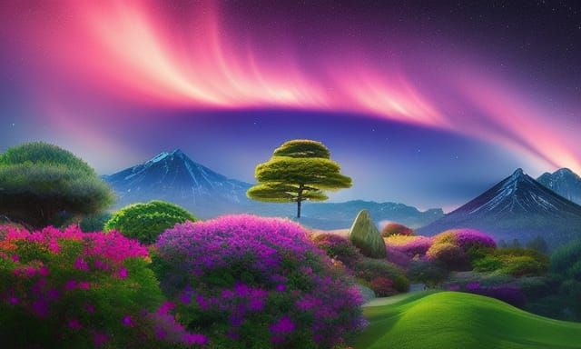 Milky Way Galaxy Over Fantasy Garden Art