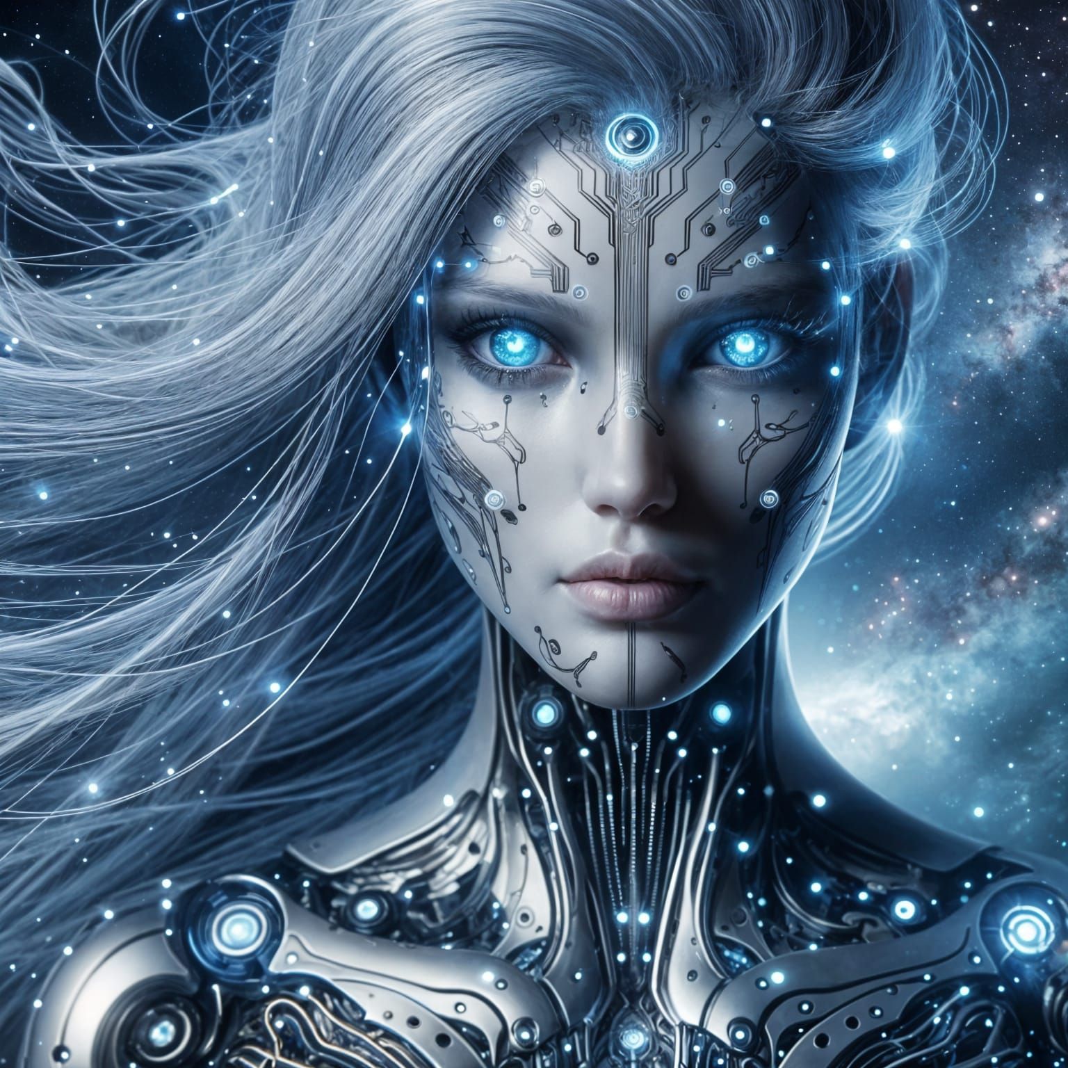 Cybernetic Goddess in Cosmic Harmony