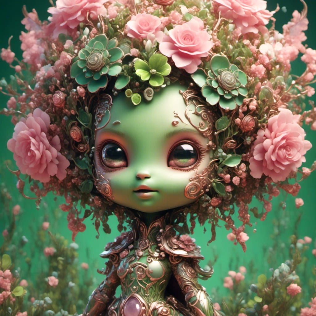 Cute Chibi Grass Creature with Flower